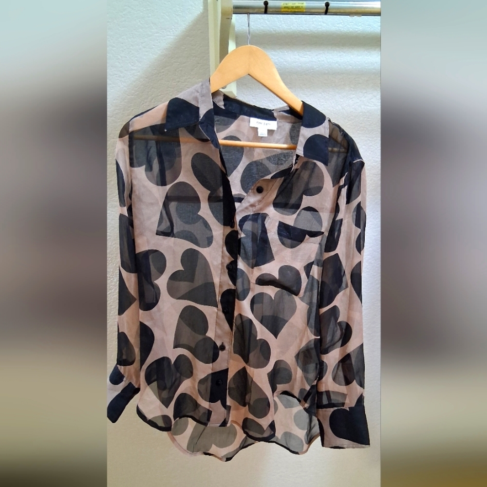 On 34th Street Heart Pattern Sheer Blouse